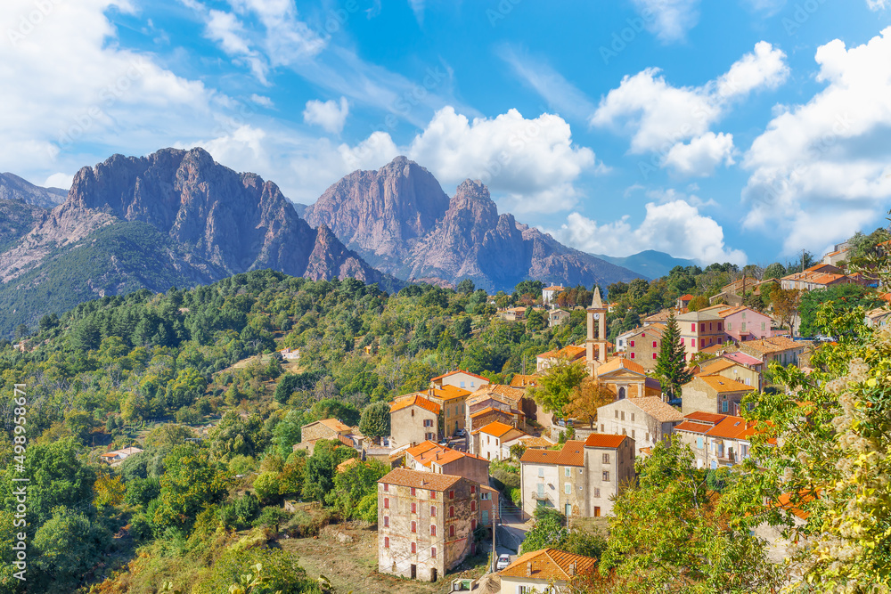 Poster Landscape with Evisa, mountain village in the Corse-du-Sud department of Corsica Αφίσα | Europosters