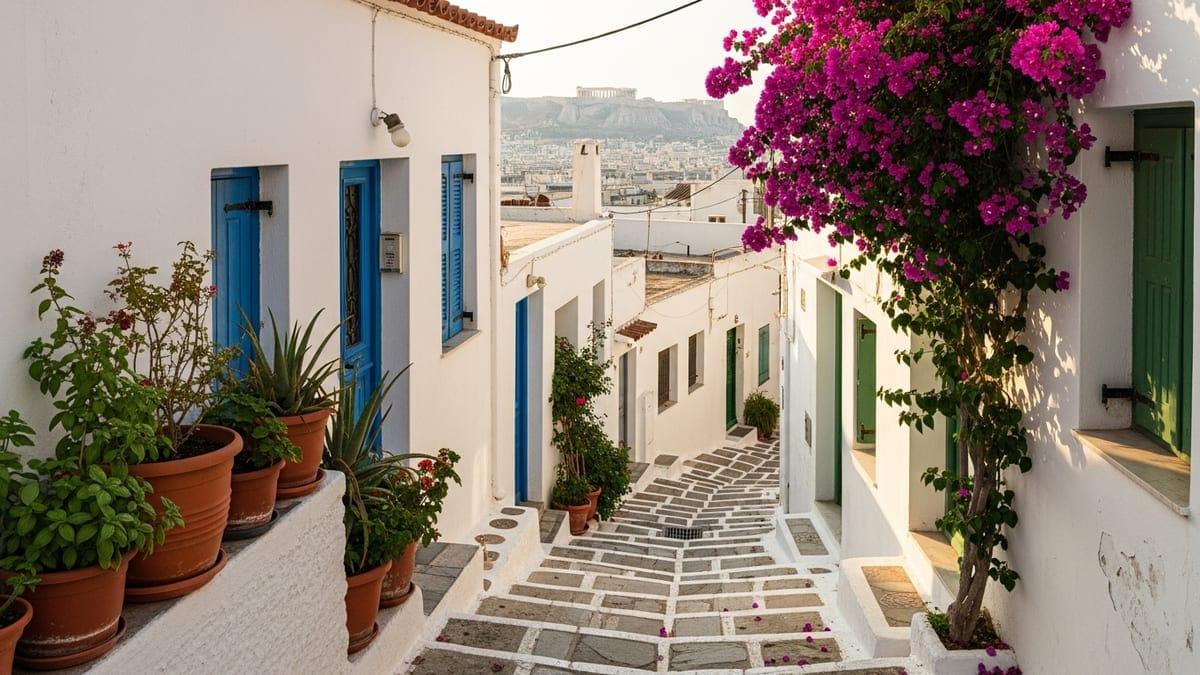Λευκά σπίτια και ανθισμένες αυλές